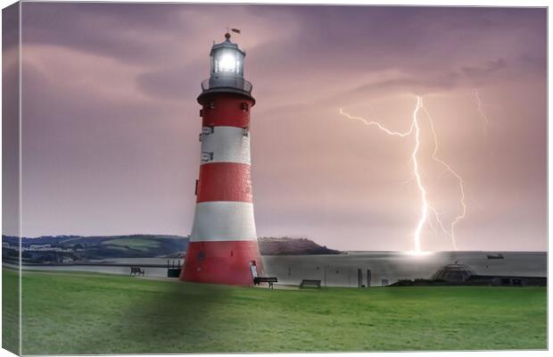 Plymouth Hoe Lightning Canvas Print by Alison Chambers