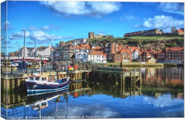Whitby Harbour Blues Canvas Print by Alison Chambers