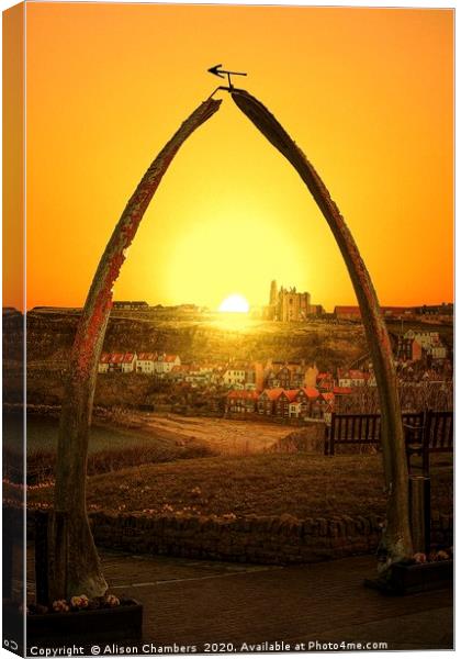 Whitby Whalebones Sunrise Canvas Print by Alison Chambers