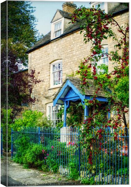 Blue Porch Cottage Canvas Print by Alison Chambers