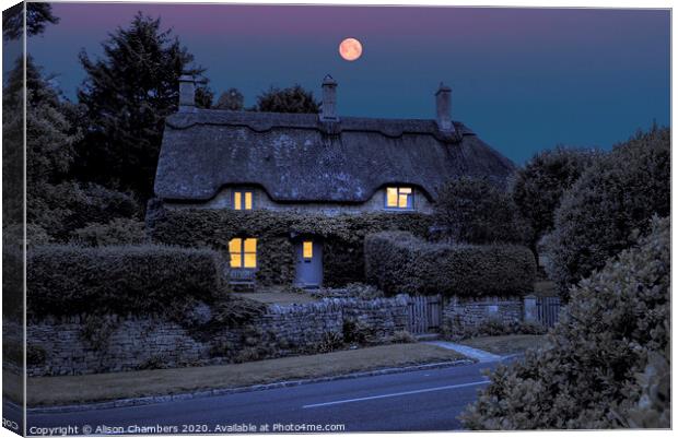 Full Moon Cottage Chipping Campden Canvas Print by Alison Chambers