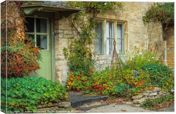 Autumn Cottage Bibury Canvas Print by Alison Chambers