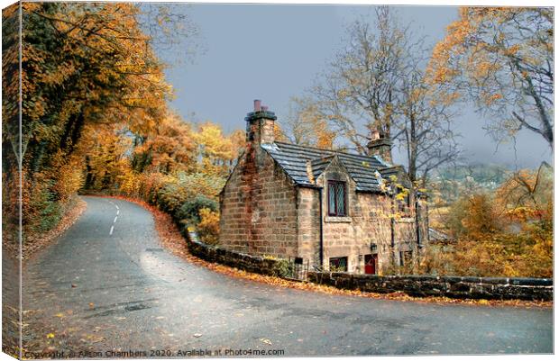 Autumn Day Cottage in Ashover Canvas Print by Alison Chambers