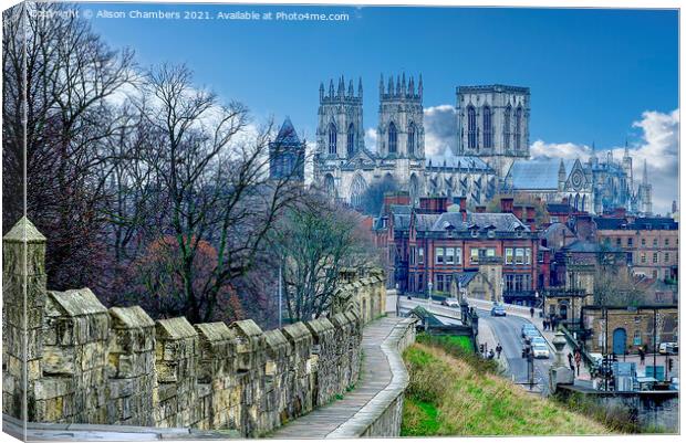 York Minster and City Wall Landscape. Canvas Print by Alison Chambers