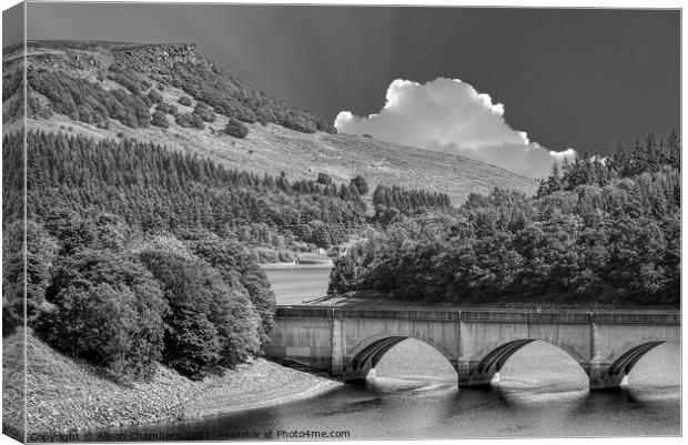 Ladybower Reservoir Monochrome  Canvas Print by Alison Chambers
