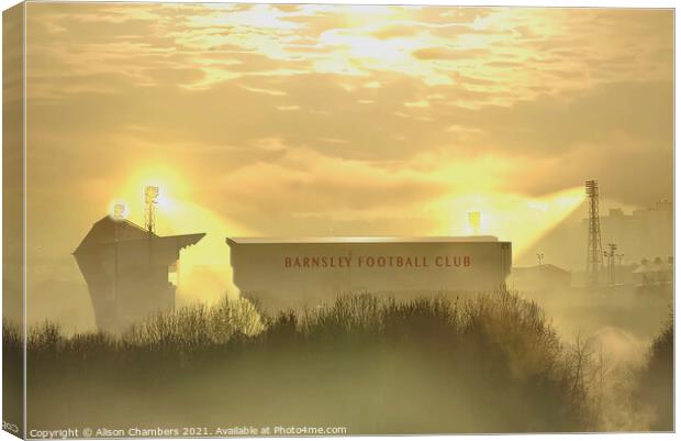 Oakwell Stadium Barnsley FC Canvas Print by Alison Chambers