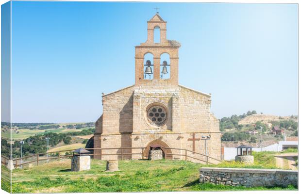 front view of a stone church in Castilian village in Spain Canvas Print by David Galindo