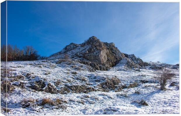 snow-capped mountain with blue sky on sunny day Canvas Print by David Galindo