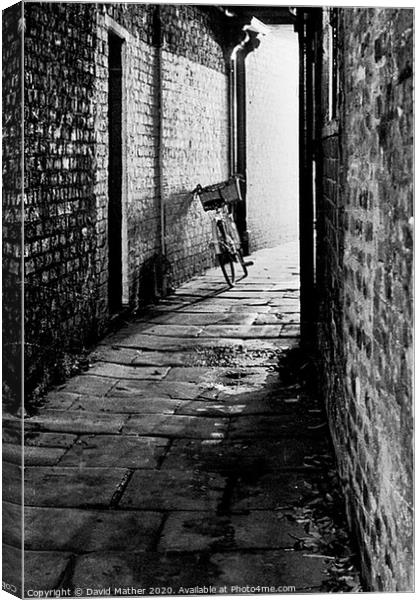 Cycle in the Alley Canvas Print by David Mather