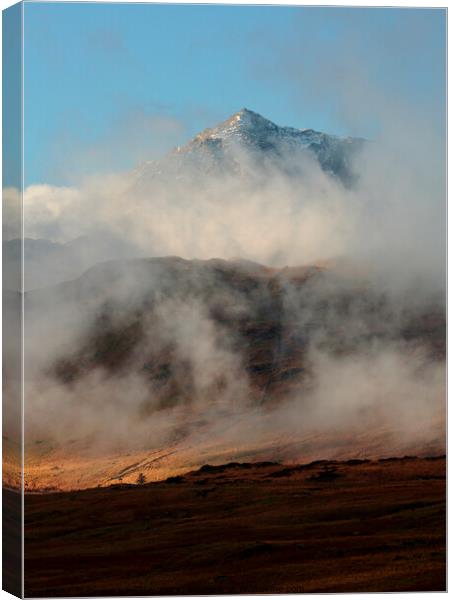  Snowdon through the mist Canvas Print by Simon Johnson