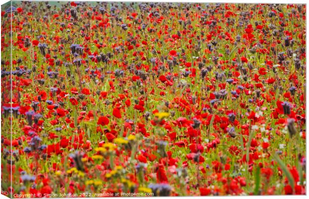 Poppy field with meadow flowers Canvas Print by Simon Johnson