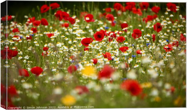 Poppy field with meadow flowers Canvas Print by Simon Johnson