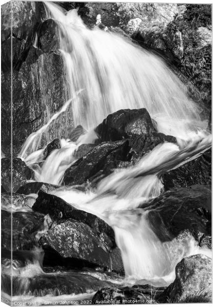 Waterfall Monochrome Canvas Print by Simon Johnson
