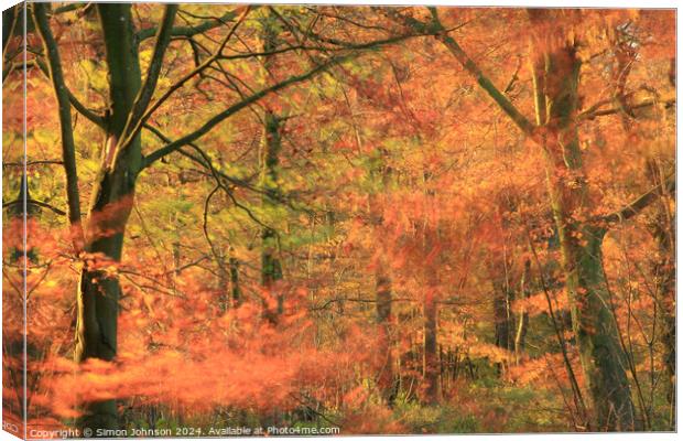  Autumn woodland breeze Canvas Print by Simon Johnson
