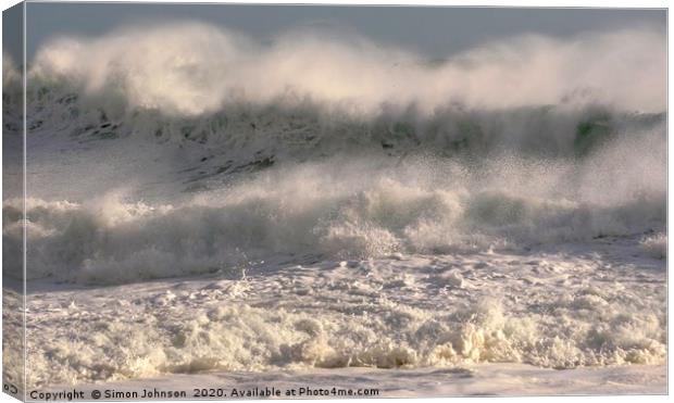  Cornish Storm waves  Canvas Print by Simon Johnson