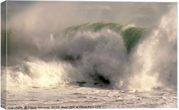  Cornish Storm Wave Canvas Print by Simon Johnson