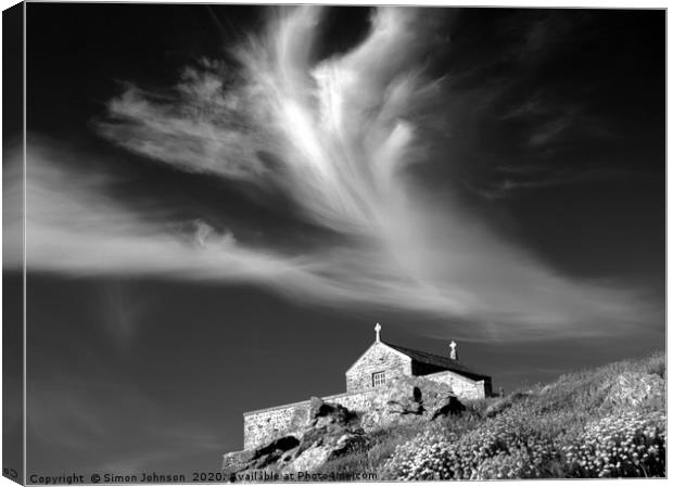 Church and angel shaped cloud Canvas Print by Simon Johnson