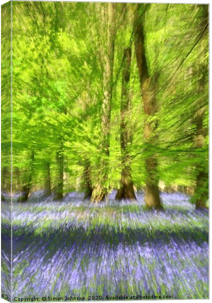 Bluebell Woodland Impressionist image Canvas Print by Simon Johnson