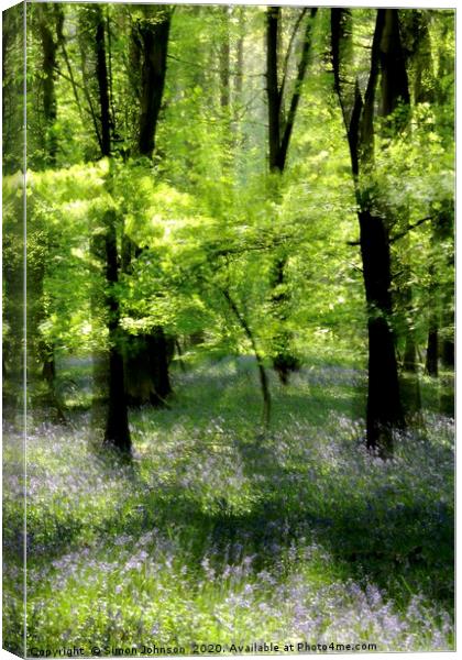 Impressionist image of bluebell Woodland Canvas Print by Simon Johnson