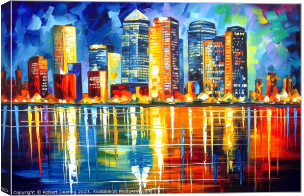 Canary wharf at night Canvas Print by Robert Deering