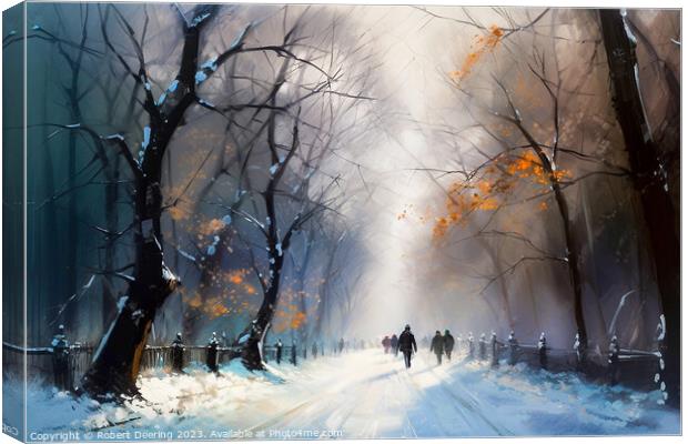 Snow In Central Park New York Canvas Print by Robert Deering