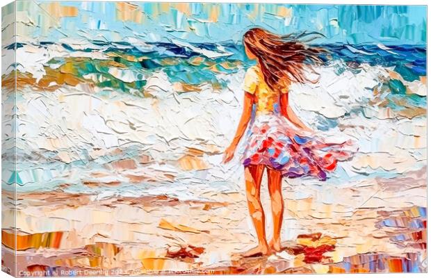 Girl In The Surf Canvas Print by Robert Deering