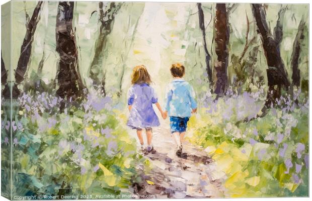 Hand in Hand in Bluebell woods Canvas Print by Robert Deering