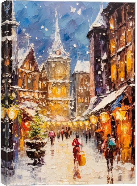 Christmas Shopping Street Canvas Print by Robert Deering