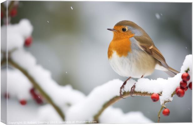 Robin's Winter Rest Canvas Print by Robert Deering