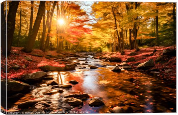 New England Fall Stream at Sunrise Canvas Print by Robert Deering