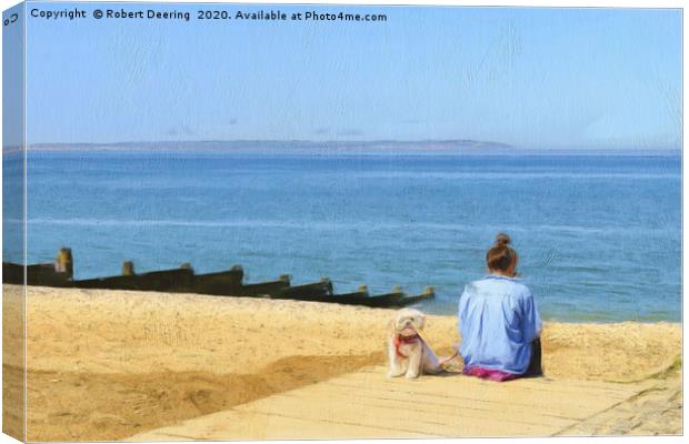 Girl on Whitstable beach with dog Canvas Print by Robert Deering