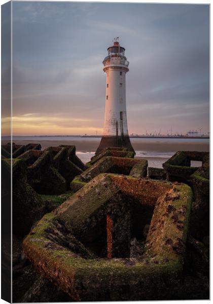 The Lighthouse and the Breakwaters, New Brighton Canvas Print by Liam Neon