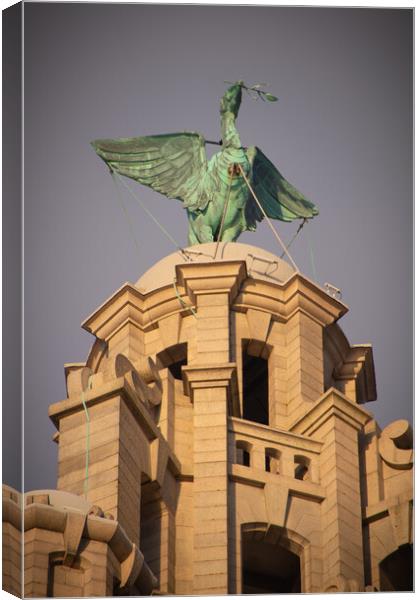 Golden hour Liver bird, Liverpool Waterfront Canvas Print by Liam Neon