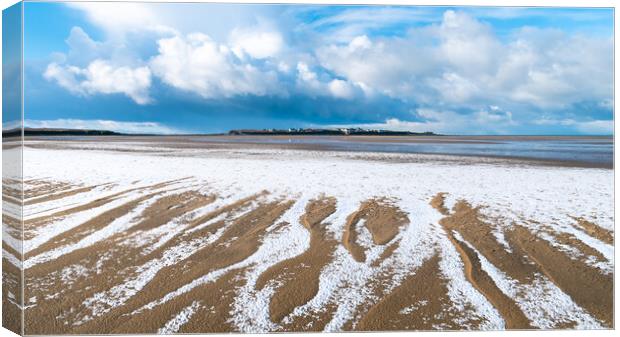 Sandbank Snowdrifts and Hilbre Island Canvas Print by Liam Neon