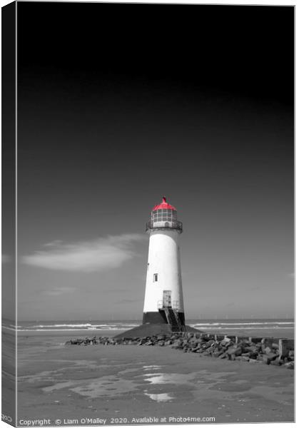 Black White and Red Point of Ayr Lighthouse Canvas Print by Liam Neon