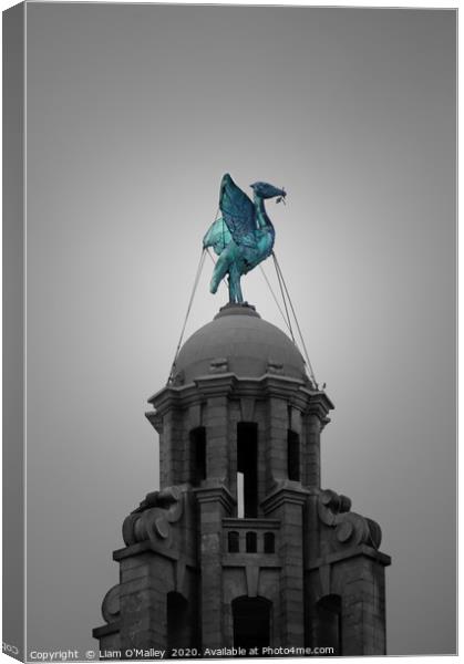 Liverpool Skyline Piercing Blue Liverbird Canvas Print by Liam Neon