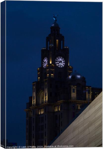 Liverbird Watches Over the Liverpool Waterfront Canvas Print by Liam Neon