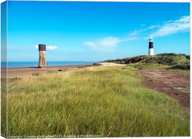 Old and New Lighthouses at Spurn Point Canvas Print by Angela Cottingham
