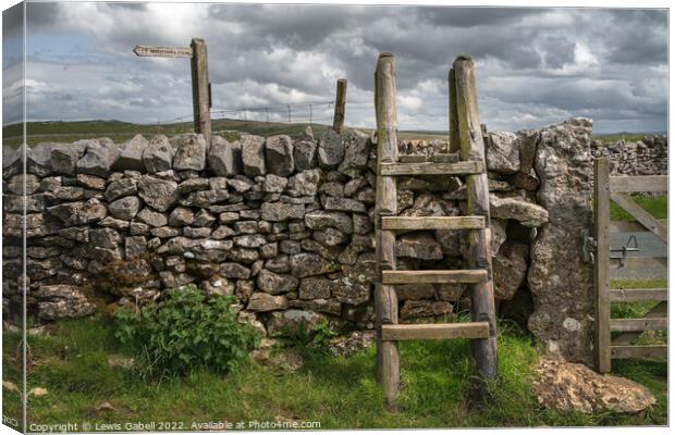Ladder Stile over Dry Stone Wall in Yorkshire Dales with Finger Post Canvas Print by Lewis Gabell