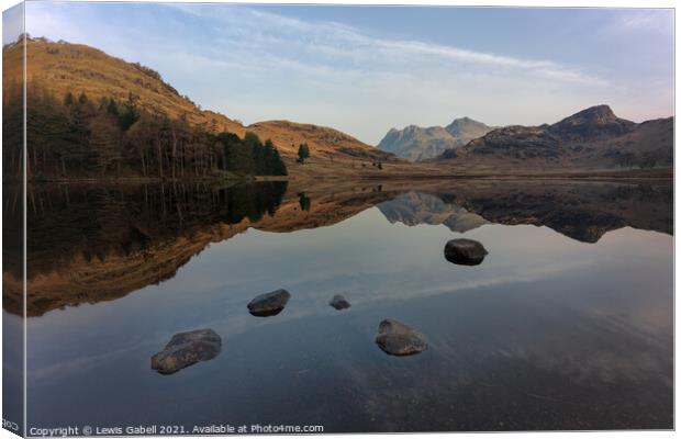 Reflections of Langdale Pikes from Blea Tarn, Lake Canvas Print by Lewis Gabell