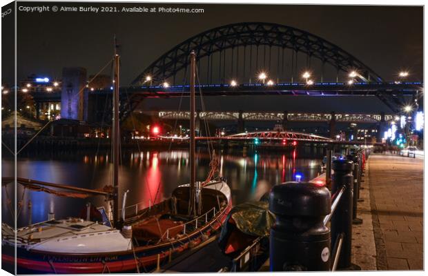 Tyne Bridges at Night Canvas Print by Aimie Burley