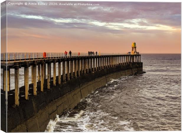 Whitby Pier at Sunset Canvas Print by Aimie Burley
