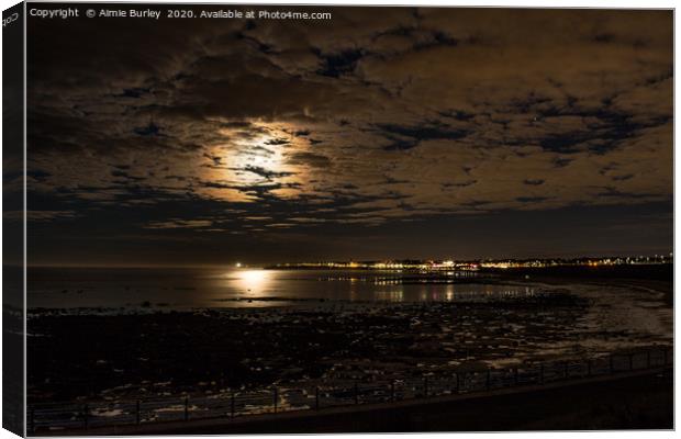 Moon over Whitley Bay Canvas Print by Aimie Burley