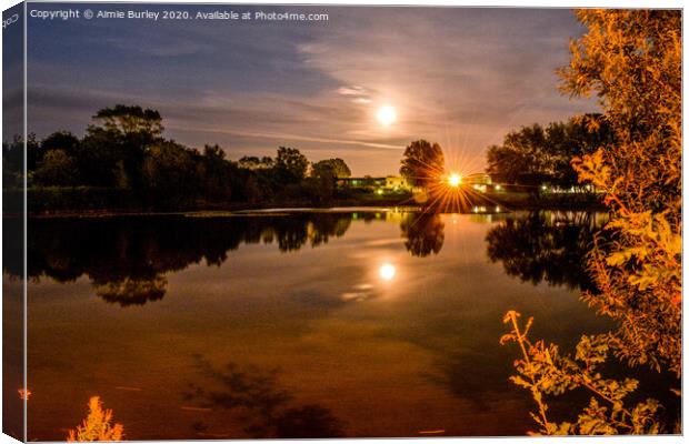 Golden moon over the lake Canvas Print by Aimie Burley