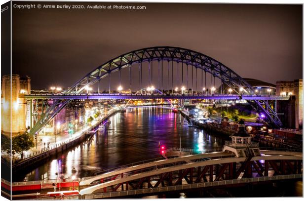 Newcastle Bridges by Night Canvas Print by Aimie Burley