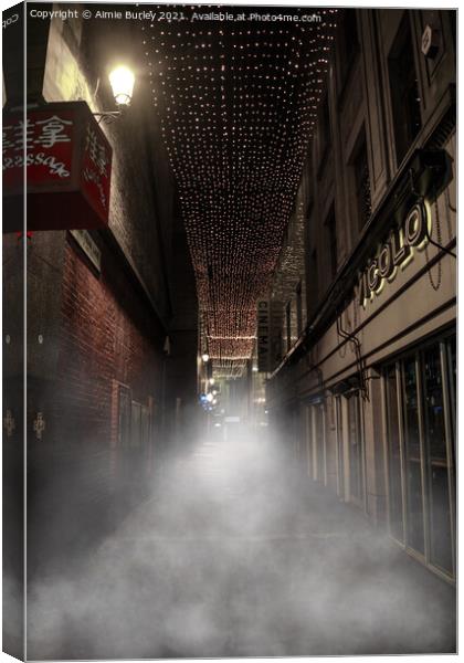 Foggy night in Newcastle  Canvas Print by Aimie Burley