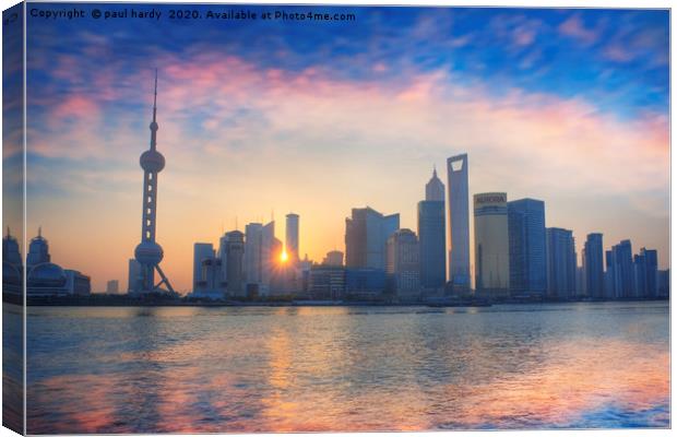 Pudong skyline at sunrise, from the Bund. Shanghai Canvas Print by conceptual images