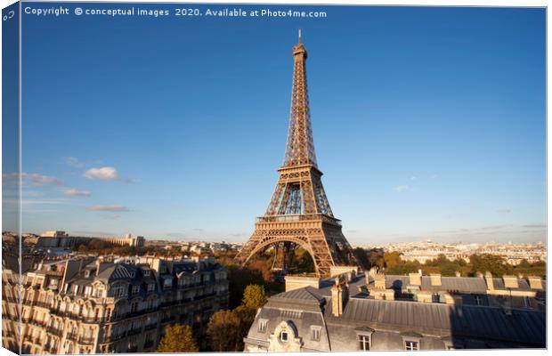 High view of the Eiffel Tower, Paris. France. Canvas Print by conceptual images