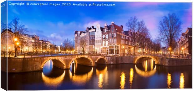 Keizersgracht Canal at dusk, Amsterdam Netherlands Canvas Print by conceptual images