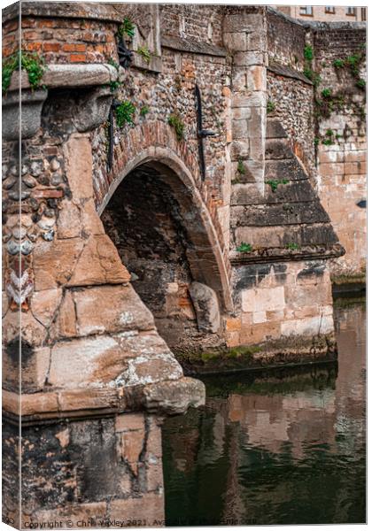 A close up of Bishops Bridge in the city of Norwich Canvas Print by Chris Yaxley